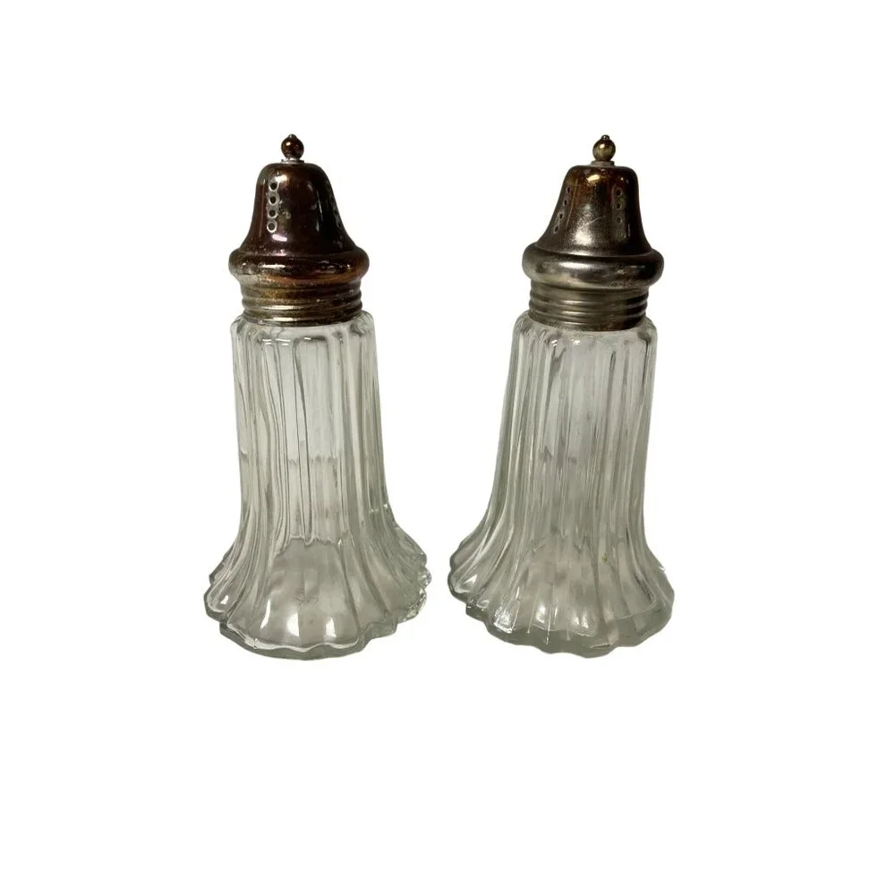 Vintage Leonard Crystal Silver Plate Salt/Pepper Shaker (Set) - Picture 1 of 12